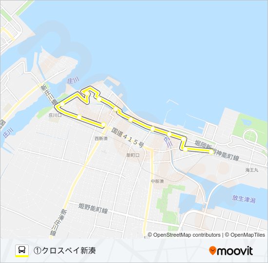 (1)新湊・大門線（北系統） バスの路線図