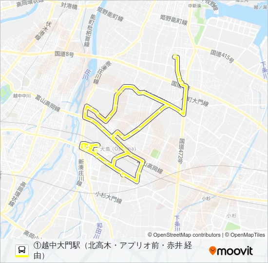 (1)新湊・大門線（南系統） Bus Line Map