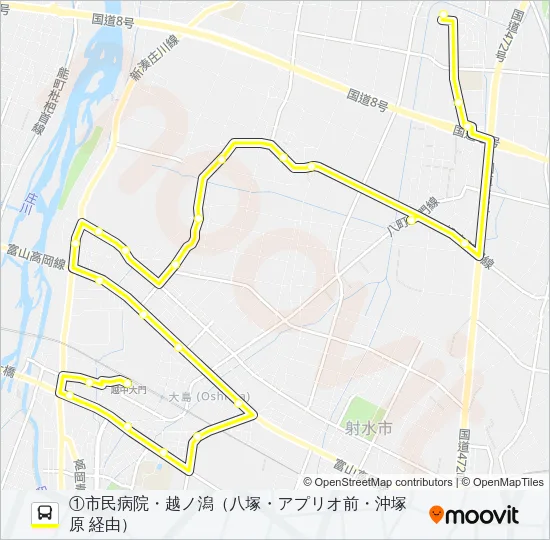 (1)新湊・大門線（南系統） バスの路線図