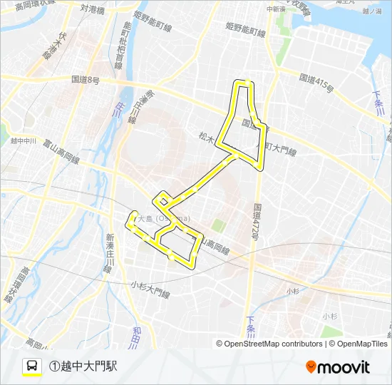 (1)新湊・大門線（南系統） Bus Line Map