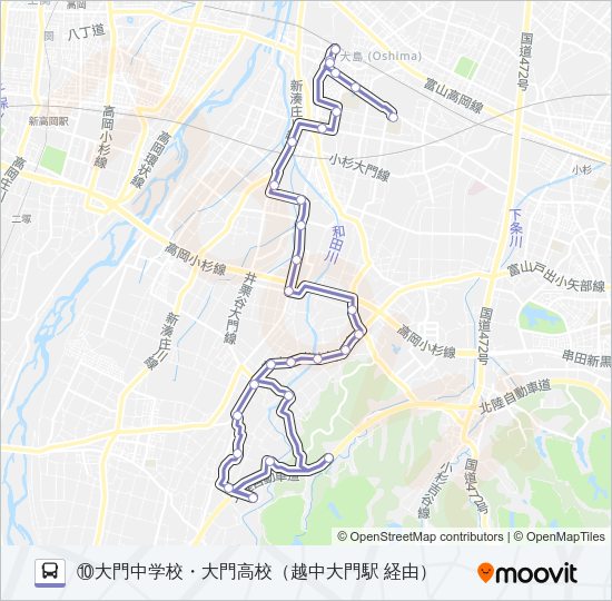 (10)櫛田・大門経由小杉駅線 Bus Line Map