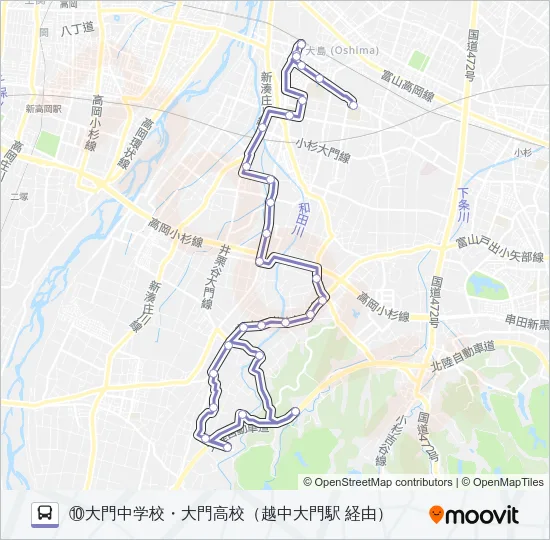 (10)櫛田・大門経由小杉駅線 Bus Line Map