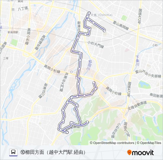 (10)櫛田・大門経由小杉駅線 Bus Line Map