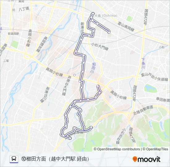 (10)櫛田・大門経由小杉駅線 バスの路線図