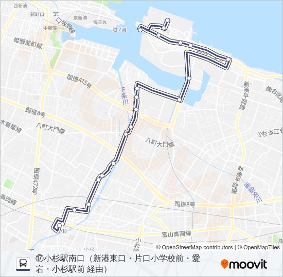 (17)堀岡・片口経由小杉駅線 バスの路線図