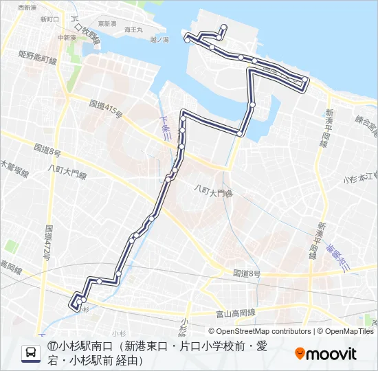 (17)堀岡・片口経由小杉駅線 Bus Line Map