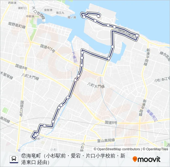 (17)堀岡・片口経由小杉駅線 Bus Line Map