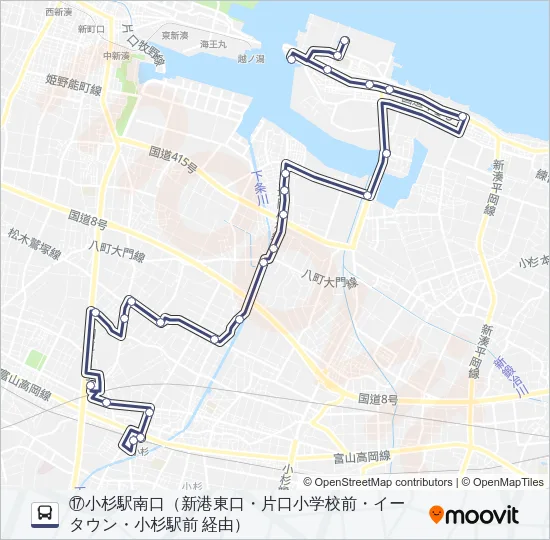 (17)堀岡・片口経由小杉駅線 Bus Line Map