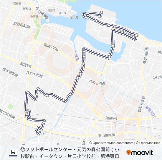 (17)堀岡・片口経由小杉駅線 バスの路線図