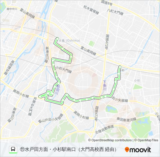 (11)小杉駅・水戸田経由大門線 Bus Line Map