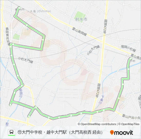 (11)小杉駅・水戸田経由大門線 Bus Line Map