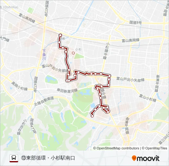 (13)小杉地区循環線（東部循環） Bus Line Map