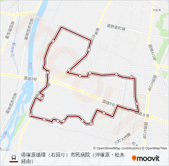 (4)新湊西部・庄西塚原線（塚原） バスの路線図