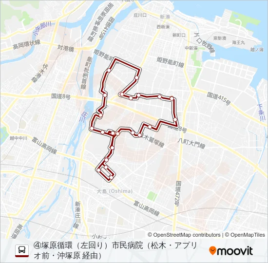 (4)新湊西部・庄西塚原線（塚原） Bus Line Map