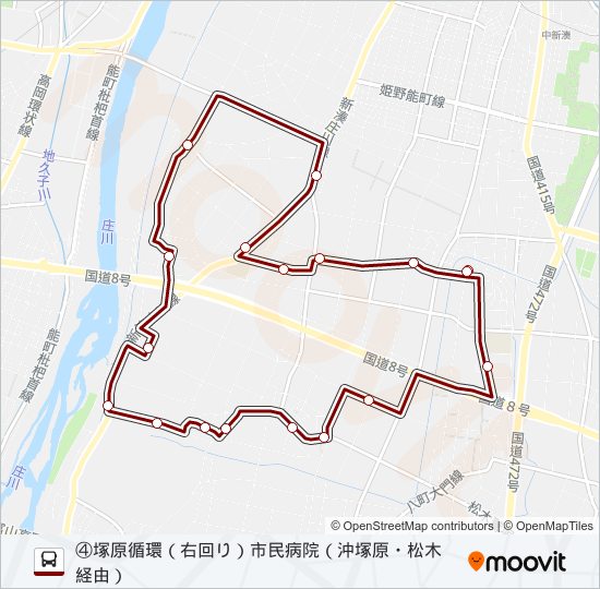 (4)新湊西部・庄西塚原線（塚原） バスの路線図