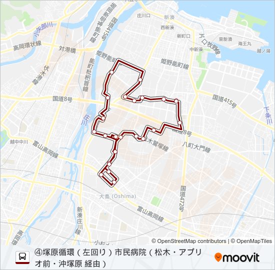 (4)新湊西部・庄西塚原線（塚原） バスの路線図