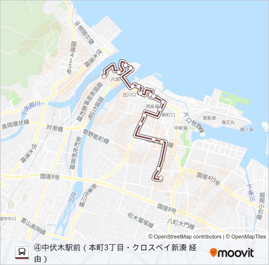 (4)新湊西部・塚原庄西線（中伏木） bus Line Map