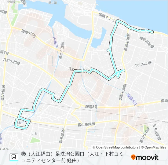(16)小杉駅・下経由足洗線（北系統・大江） Bus Line Map