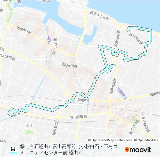 (16)小杉駅・下経由足洗線（南系統・白石） バスの路線図