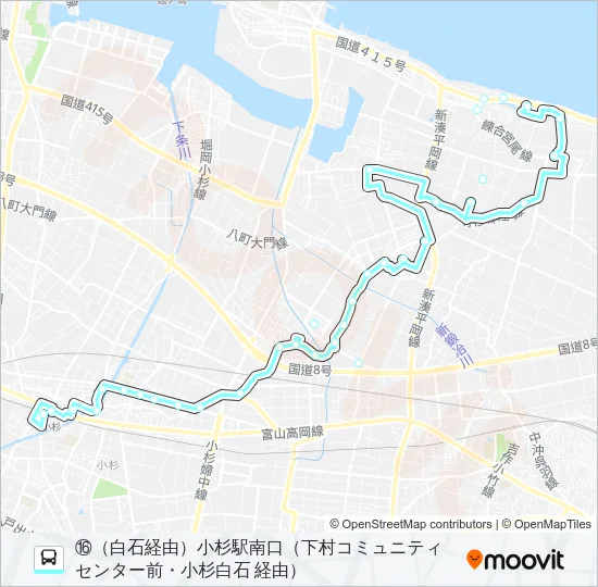 (16)小杉駅・下経由足洗線（南系統・白石） バスの路線図