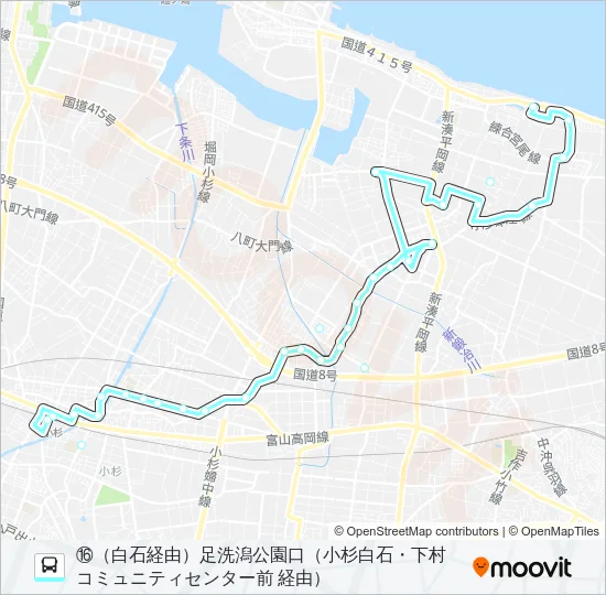 (16)小杉駅・下経由足洗線（南系統・白石） バスの路線図