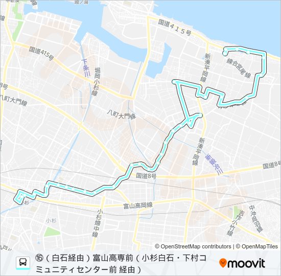(16)小杉駅・下経由足洗線（南系統・白石） バスの路線図