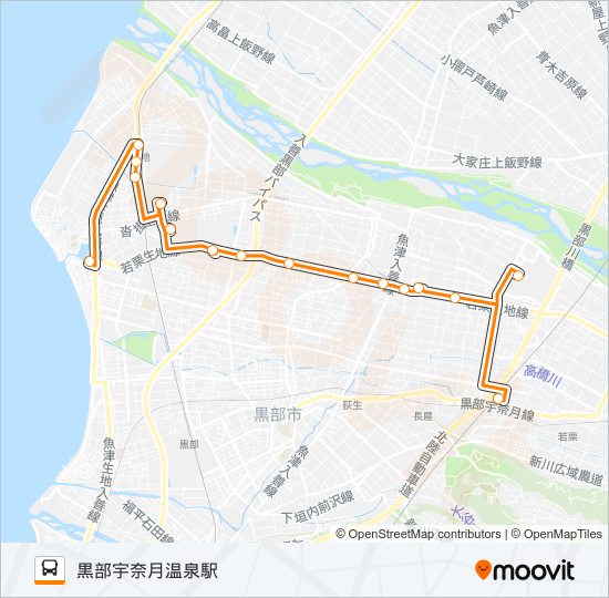 02　新幹線生地線（黒部宇奈月温泉駅行き） bus Line Map