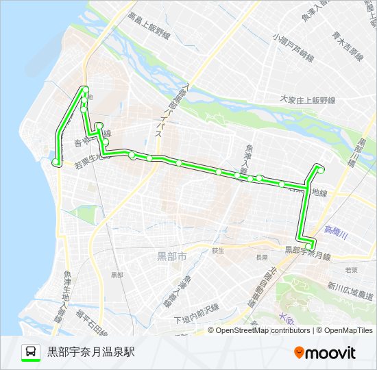 02　新幹線生地線（黒部宇奈月温泉駅行き）休日・祝日 bus Line Map