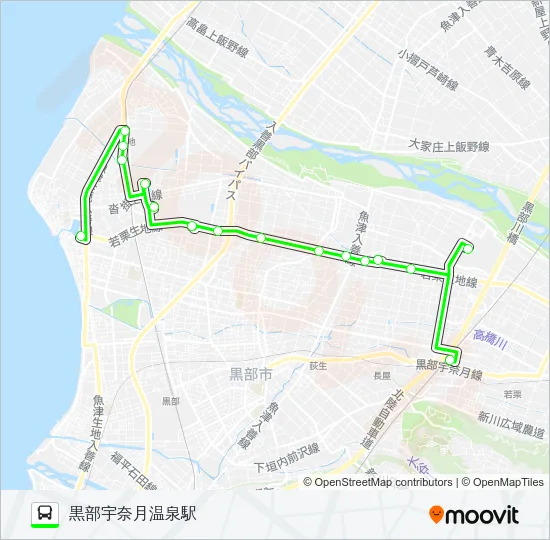 02　新幹線生地線（黒部宇奈月温泉駅行き）休日・祝日 バスの路線図