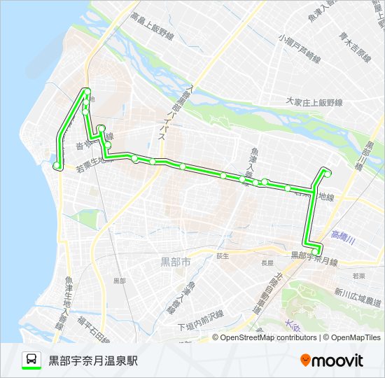 02　新幹線生地線（黒部宇奈月温泉駅行き）休日・祝日 バスの路線図