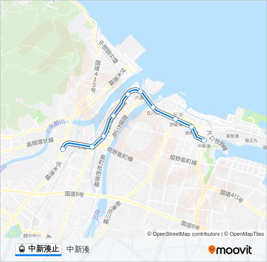 中新湊止 ライトレールの路線図
