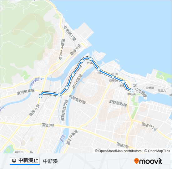 中新湊止 ライトレールの路線図