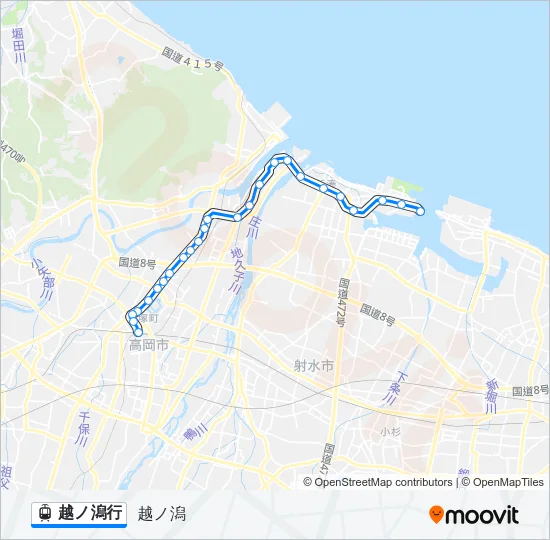 越ノ潟行 ライトレールの路線図