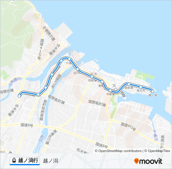 越ノ潟行 ライトレールの路線図