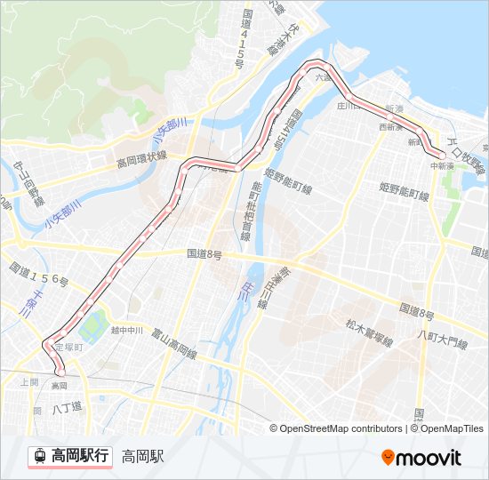 高岡駅行 ライトレールの路線図