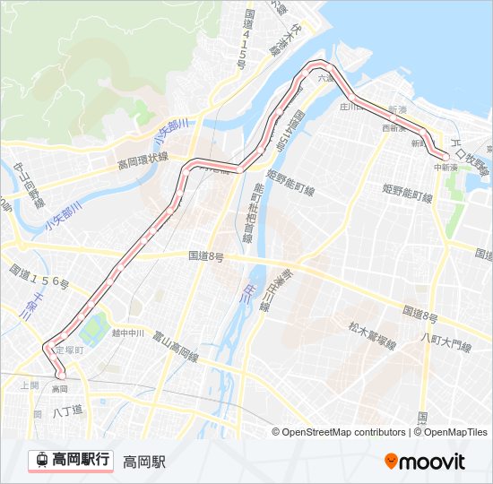 高岡駅行 ライトレールの路線図
