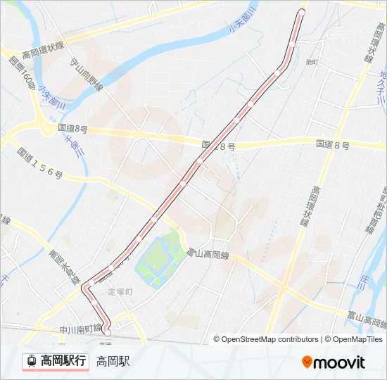 高岡駅行 ライトレールの路線図