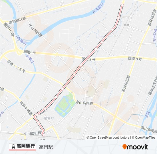 高岡駅行 ライトレールの路線図