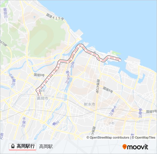 高岡駅行 ライトレールの路線図