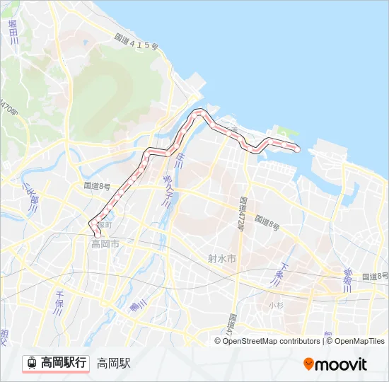 高岡駅行 ライトレールの路線図