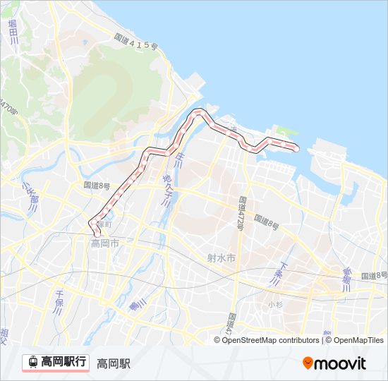 高岡駅行 ライトレールの路線図