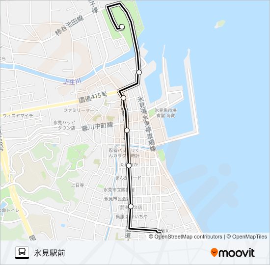 ひみ番屋街～氷見駅前 バスの路線図