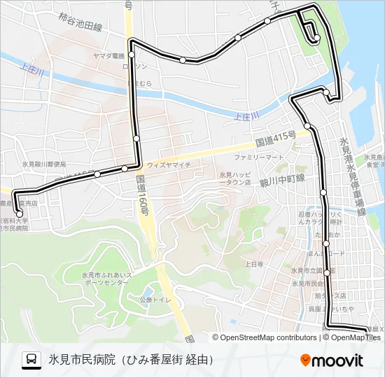 氷見駅前～ひみ番屋街 バスの路線図