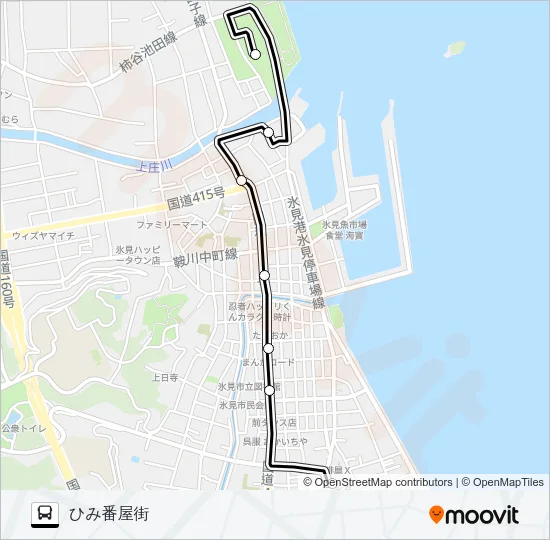 氷見駅前～ひみ番屋街 バスの路線図