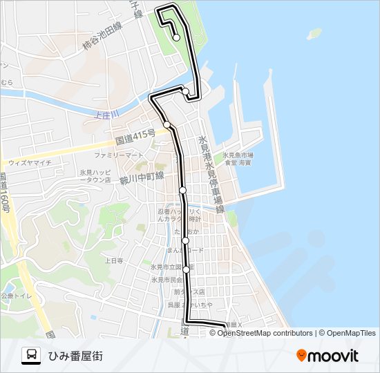 氷見駅前～ひみ番屋街 バスの路線図
