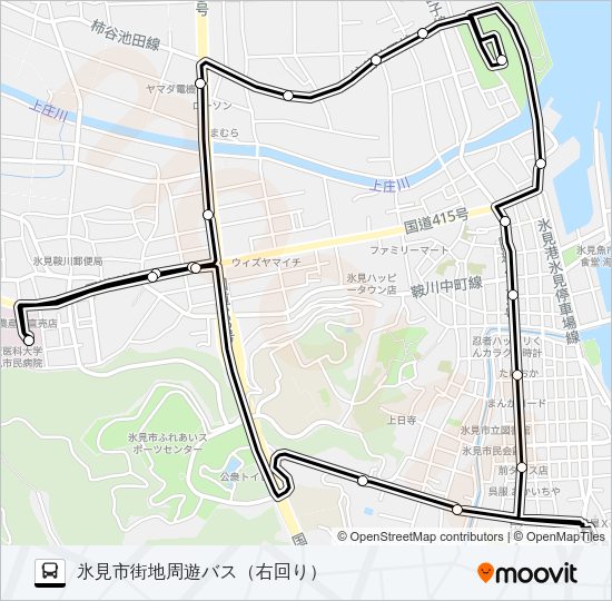 ひみ番屋街～氷見市民病院（右回り） Bus Line Map