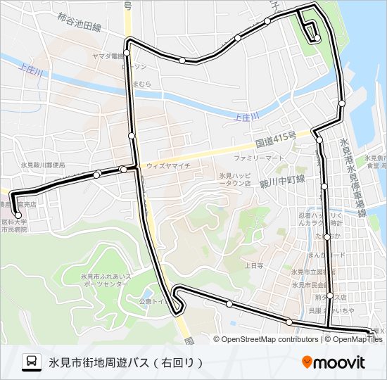 ひみ番屋街～氷見市民病院（右回り） バスの路線図