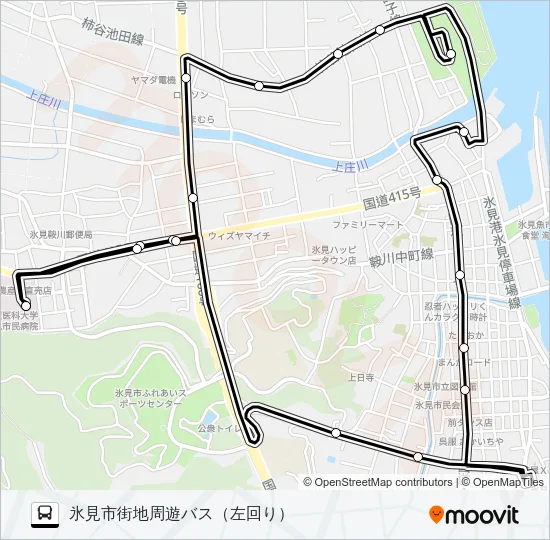 ひみ番屋街～氷見市民病院（左回り） バスの路線図
