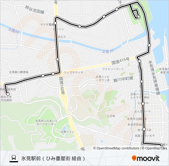 氷見市民病院?ひみ番屋街～氷見駅前 バスの路線図