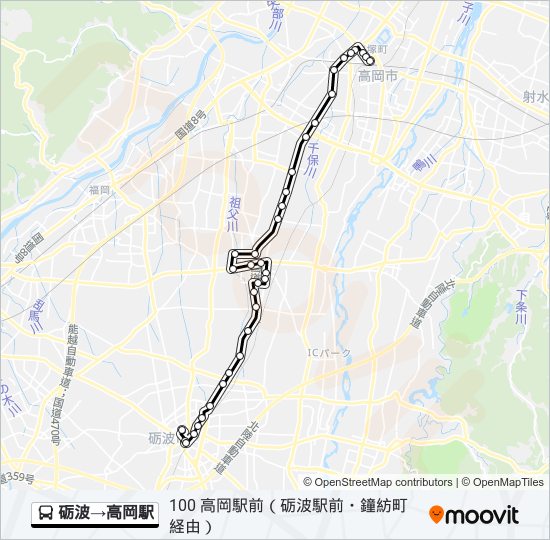 砺波→高岡駅 バスの路線図